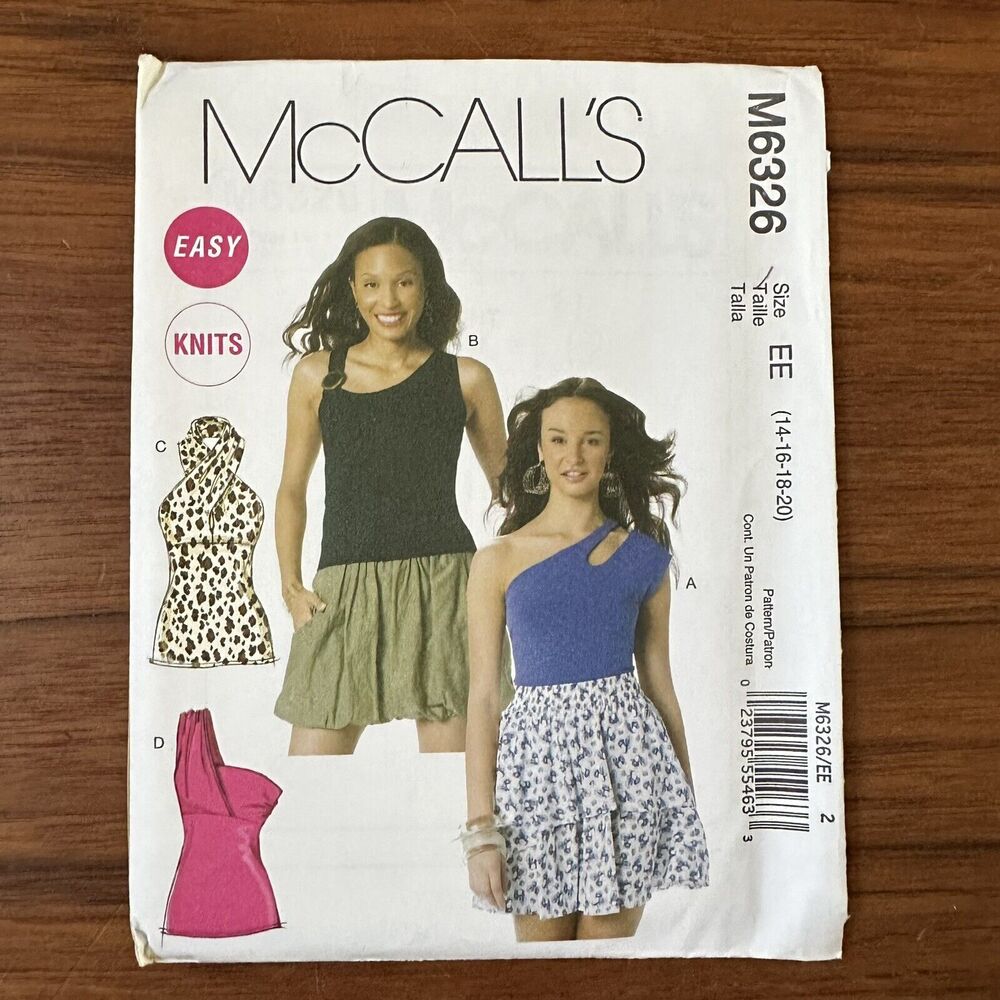 UNCUT McCall's 6326 Misses' One Shoulder Halter Tops Sewing Pattern Size 14-20